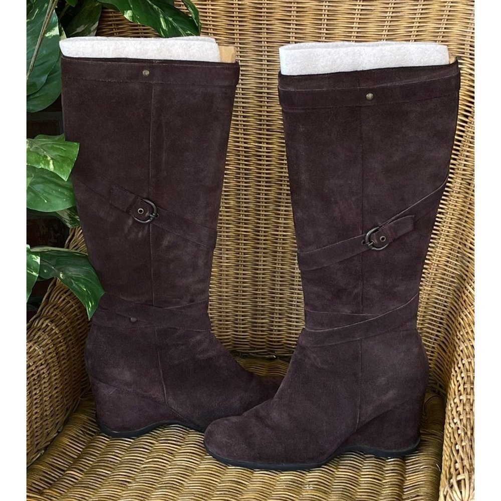 a.n.a Suede Leather Wedge Heel Boots